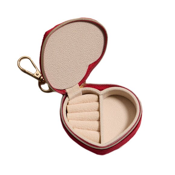 Tigerstars Red BE KIND Embroidered Heart Shaped Travel Jewelry Case Keychain Bag - Picture 3 of 4